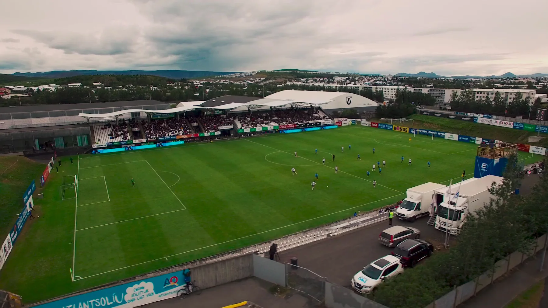 An aerial view of an Icelandic soccer stadium