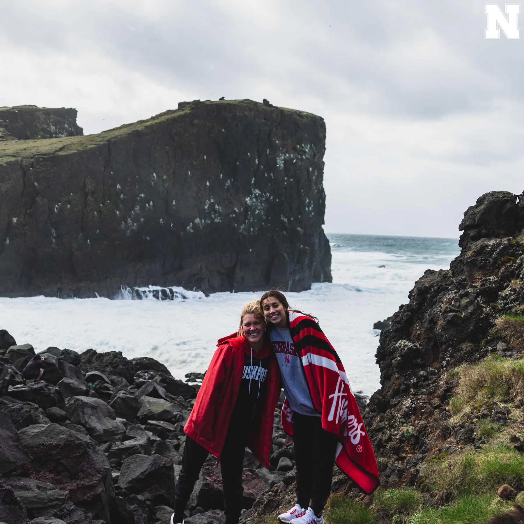 Nebraska soccer players by Iceland’s dramatic coastline